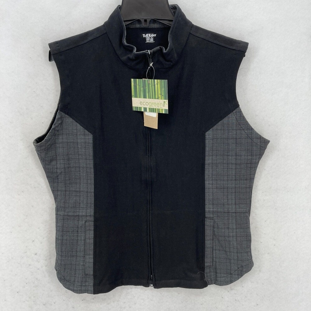 Tuff Rider Eco Bamboo Full Zip Vest Women's XL Black Stretch‎ Gray Plaid Western
